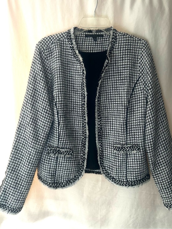 White House Black Market Jackets & Blazers - Black & White Tweed Collarless Jacket with Frayed edge detailing